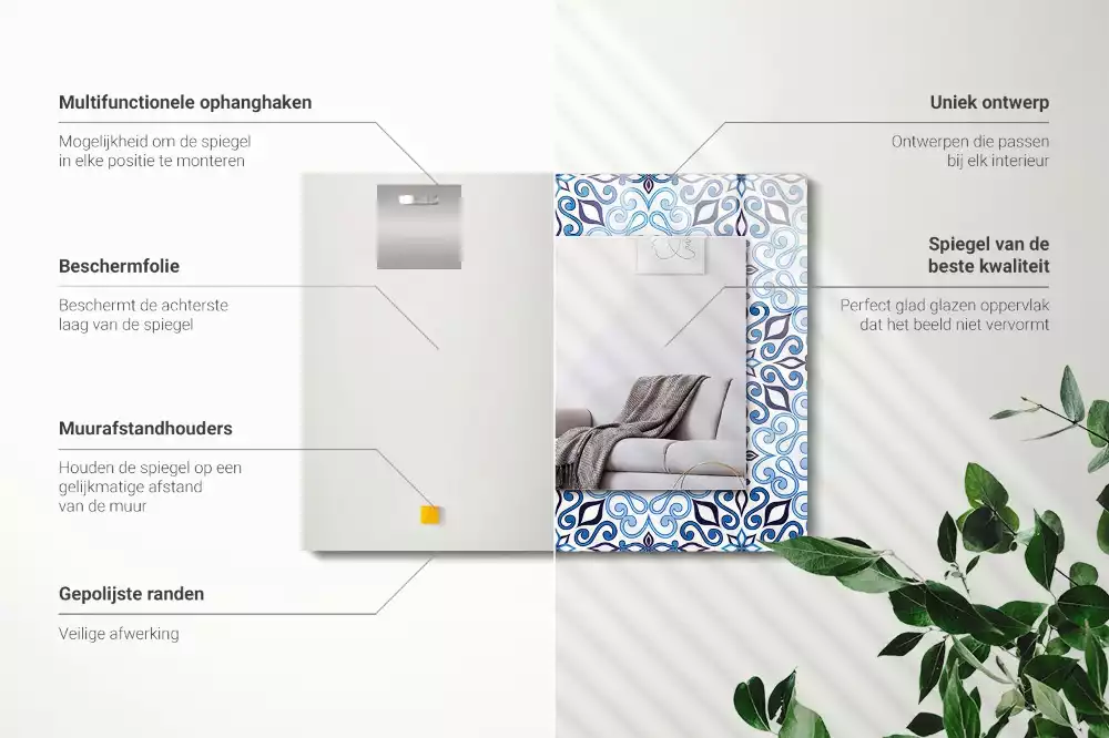 Spiegel mit rechteckigem aufdruck Blaues Ornamentmuster
