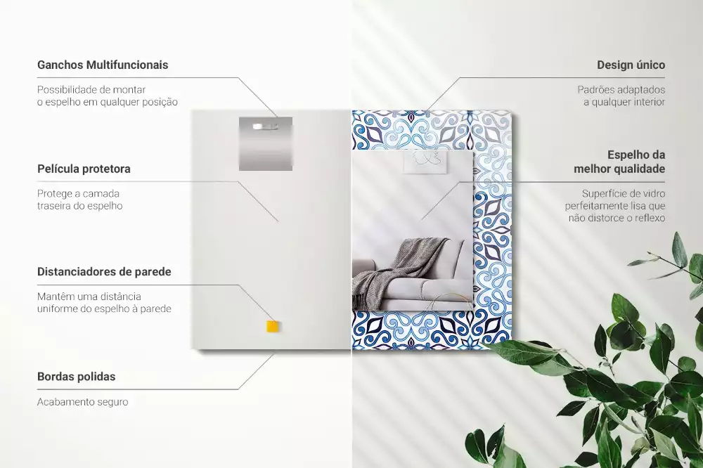 Spiegel mit rechteckigem aufdruck Blaues Ornamentmuster