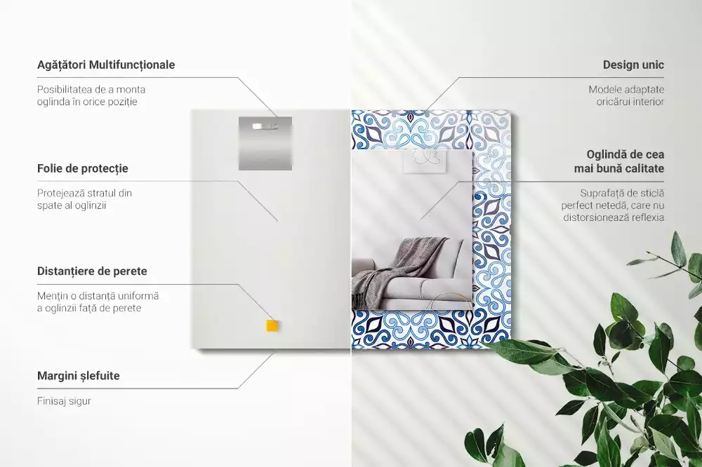 Spiegel mit rechteckigem aufdruck Blaues Ornamentmuster