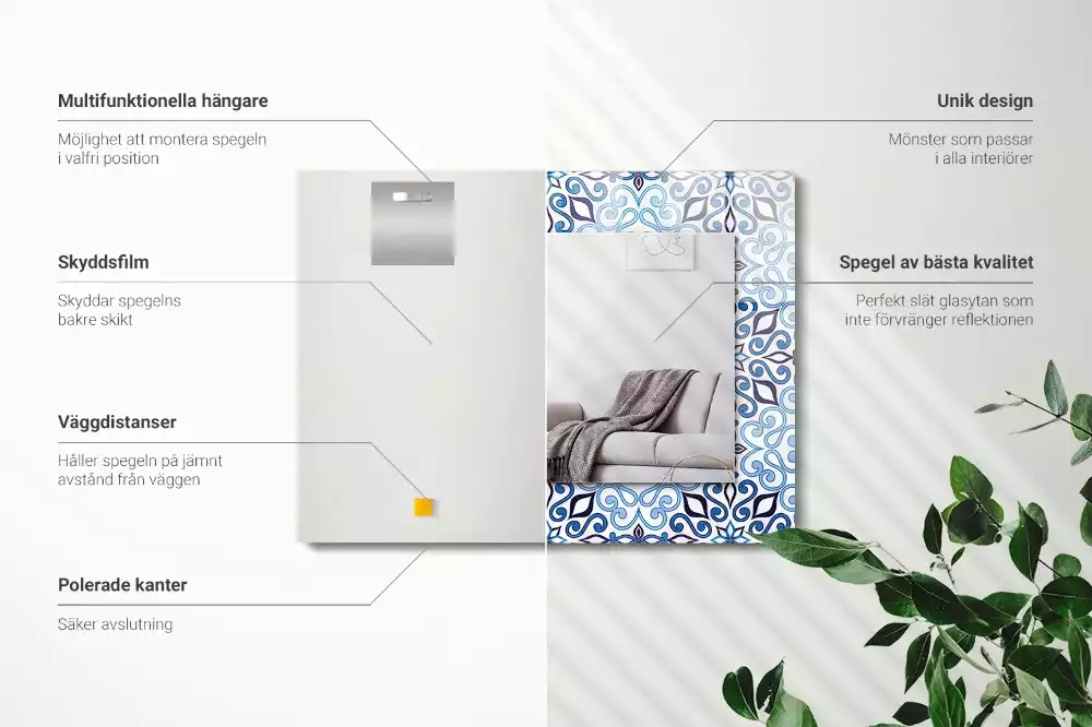Spiegel mit rechteckigem aufdruck Blaues Ornamentmuster