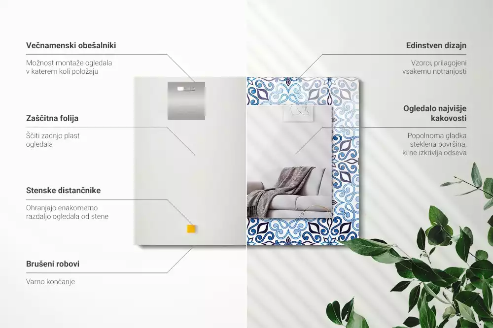 Spiegel mit rechteckigem aufdruck Blaues Ornamentmuster