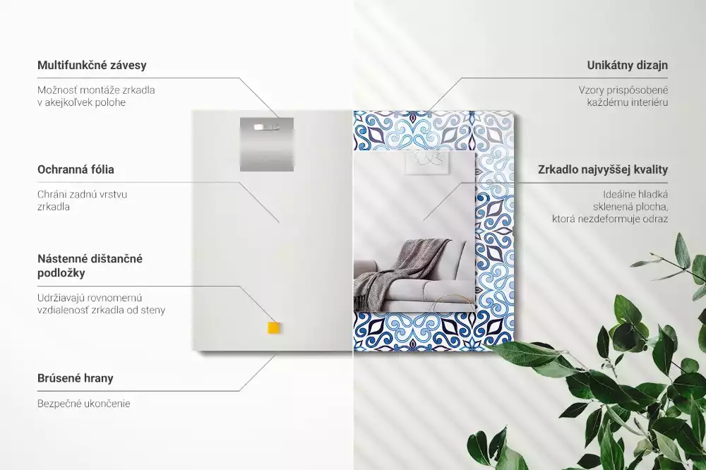 Spiegel mit rechteckigem aufdruck Blaues Ornamentmuster