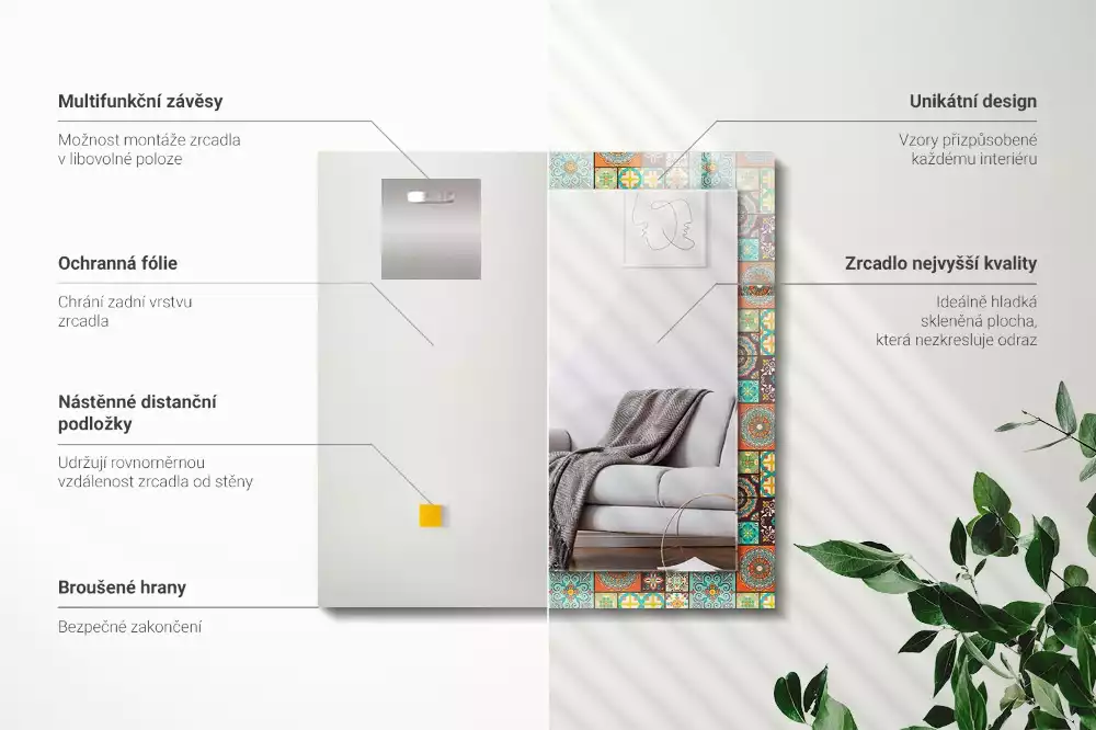 Spiegel mit rechteckigem aufdruck Bunte Fliesenmosaik