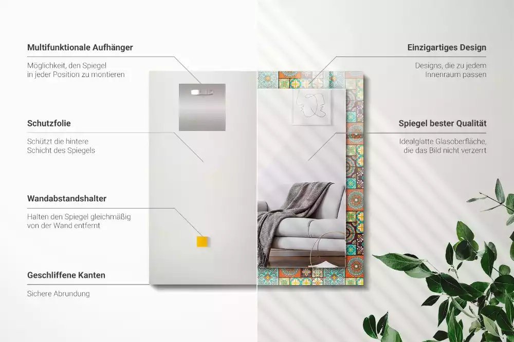 Spiegel mit rechteckigem aufdruck Bunte Fliesenmosaik