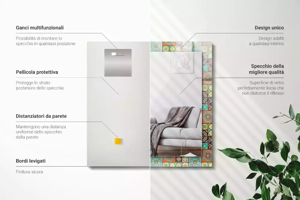 Spiegel mit rechteckigem aufdruck Bunte Fliesenmosaik