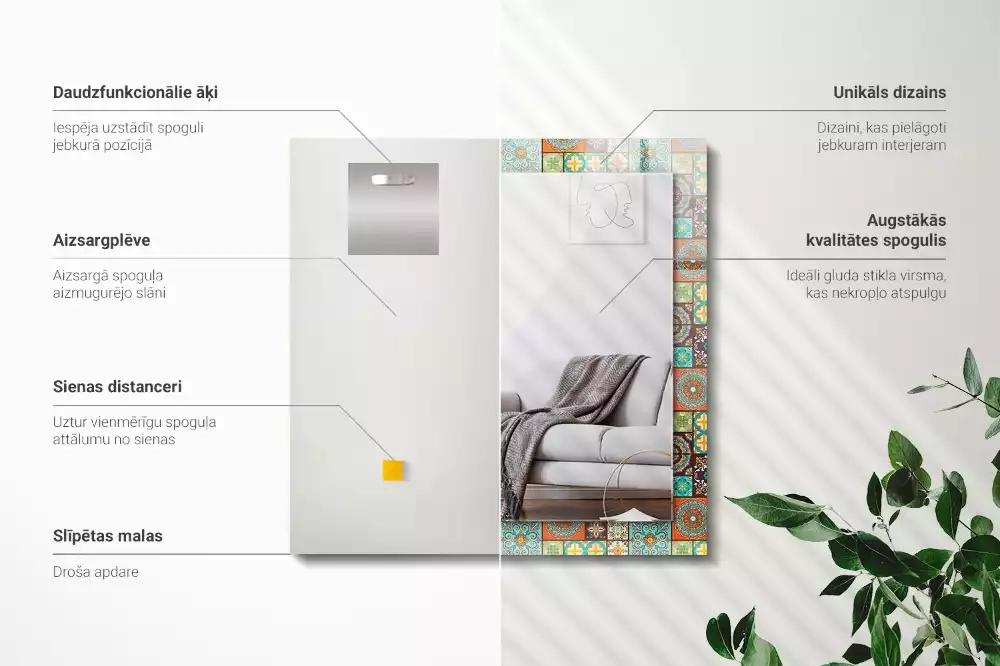 Spiegel mit rechteckigem aufdruck Bunte Fliesenmosaik