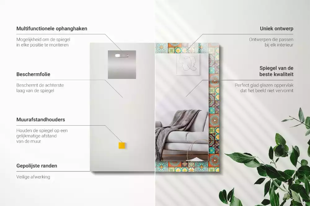 Spiegel mit rechteckigem aufdruck Bunte Fliesenmosaik