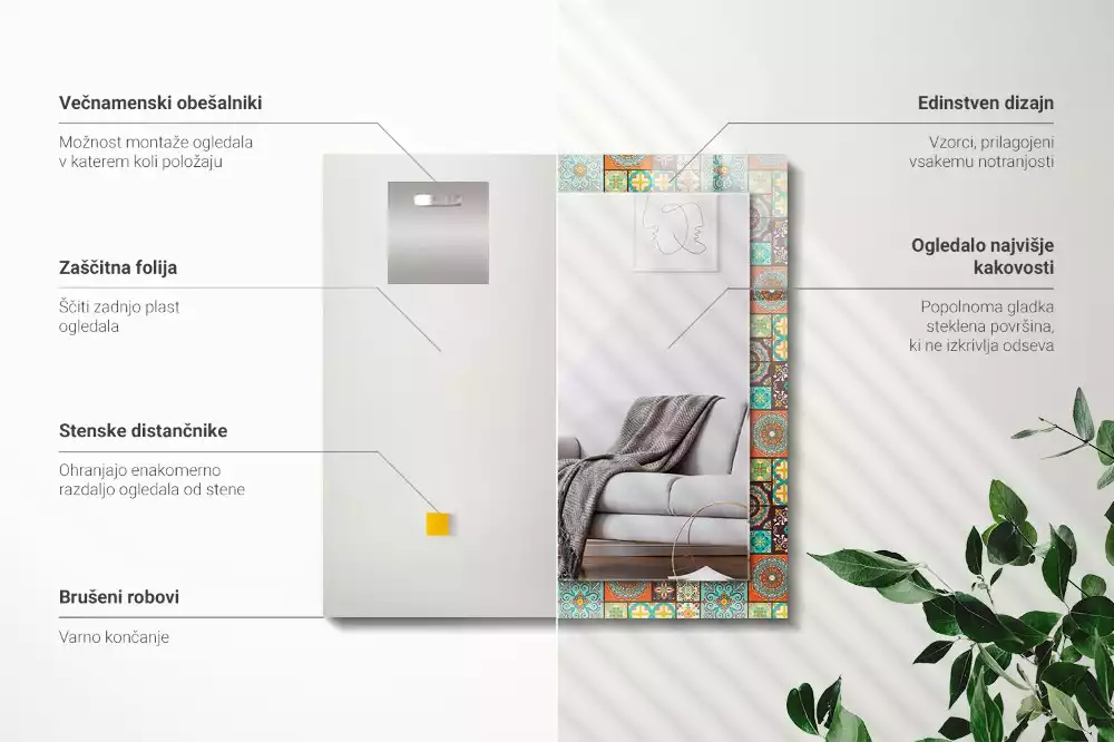 Spiegel mit rechteckigem aufdruck Bunte Fliesenmosaik