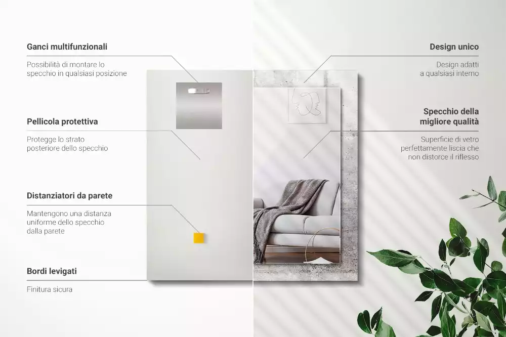 Rechteckiger spiegel Betonwandstruktur