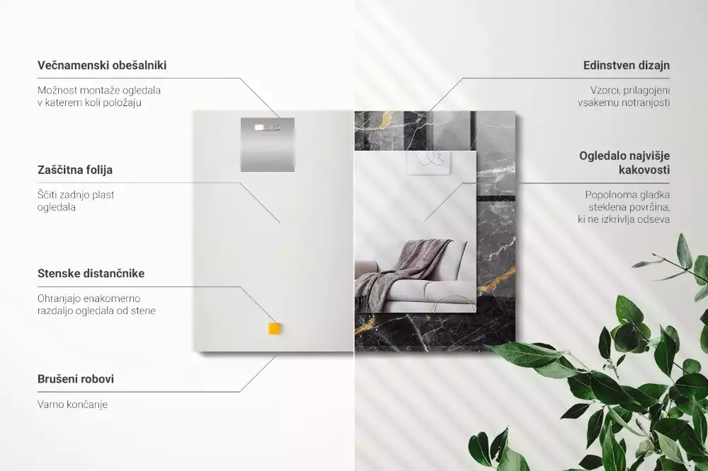 Rechteckiger spiegel Schwarzer Marmoradern