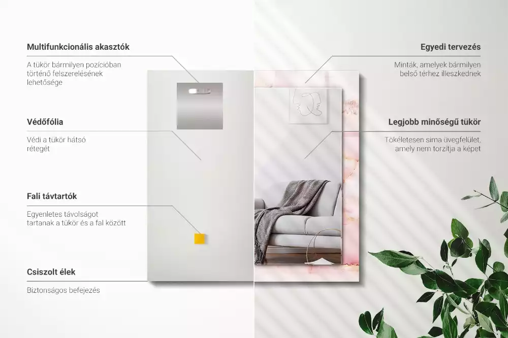 Rechteckiger dekorativer spiegel Rosa Marmormuster