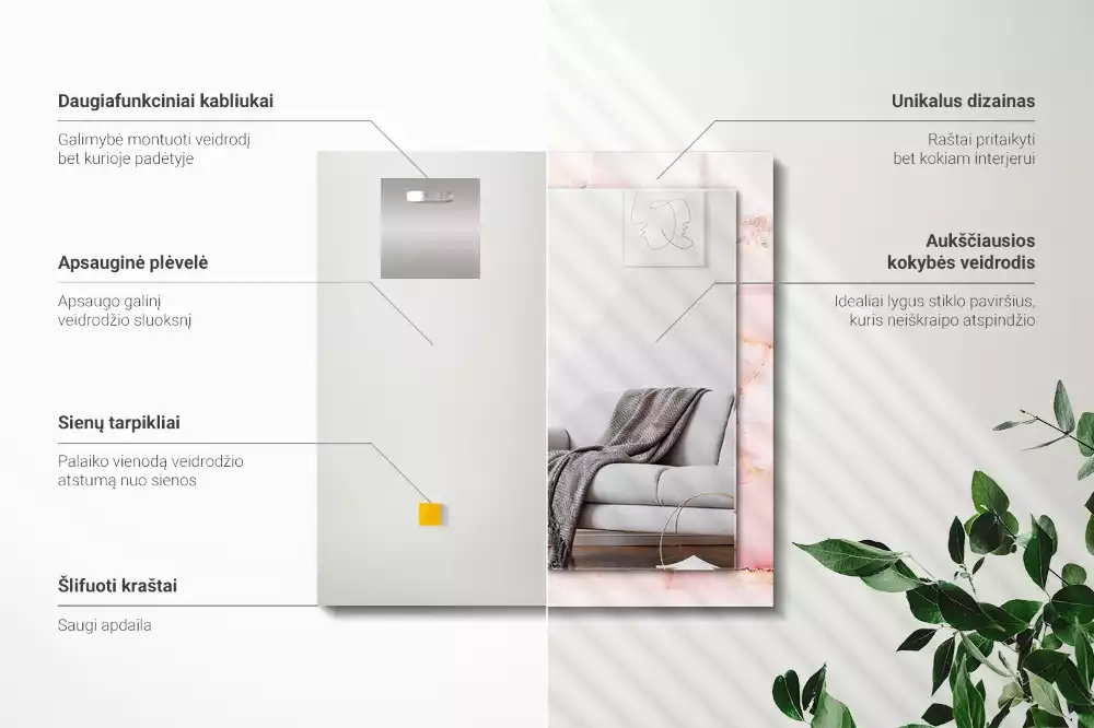 Rechteckiger dekorativer spiegel Rosa Marmormuster