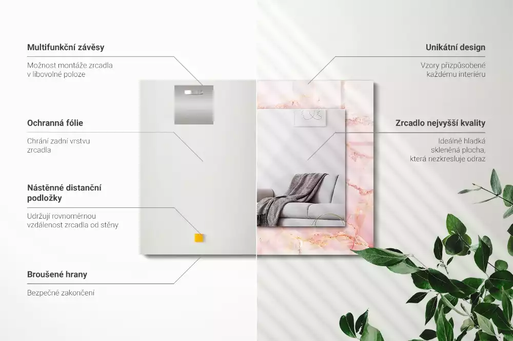 Rechteckiger dekorativer spiegel Rosa Marmormuster