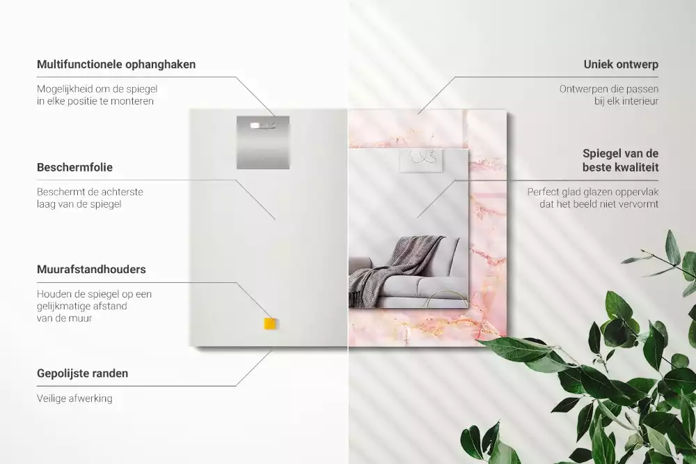 Rechteckiger dekorativer spiegel Rosa Marmormuster