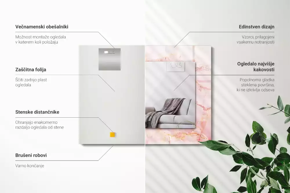 Rechteckiger dekorativer spiegel Rosa Marmormuster