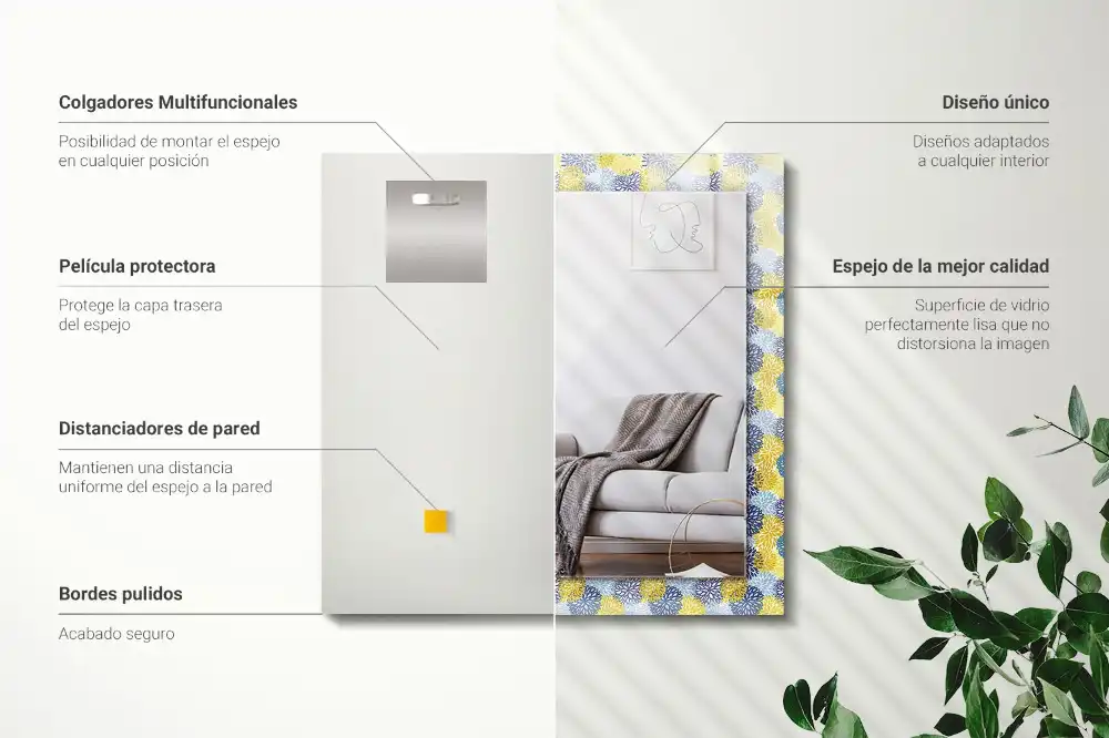 Spiegel mit rechteckigem aufdruck Farbiger Blumenmuster