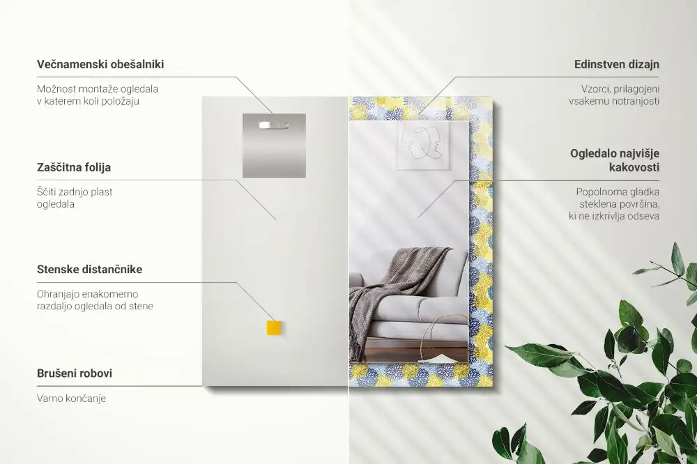 Spiegel mit rechteckigem aufdruck Farbiger Blumenmuster