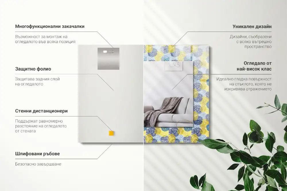 Spiegel mit rechteckigem aufdruck Farbiger Blumenmuster