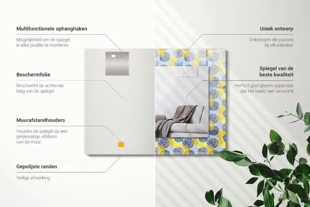 Spiegel mit rechteckigem aufdruck Farbiger Blumenmuster