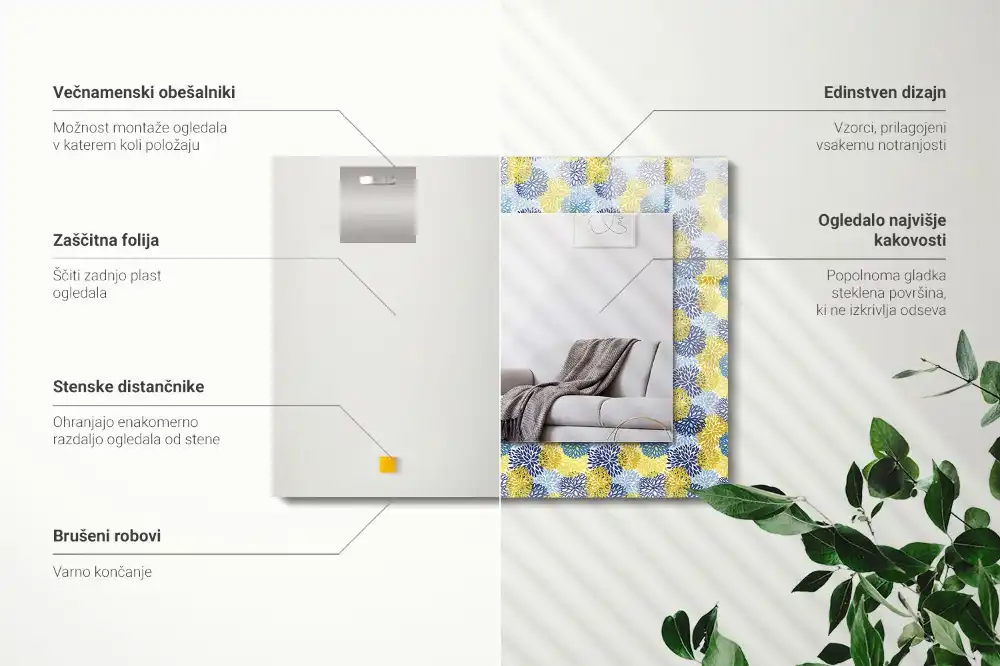 Spiegel mit rechteckigem aufdruck Farbiger Blumenmuster