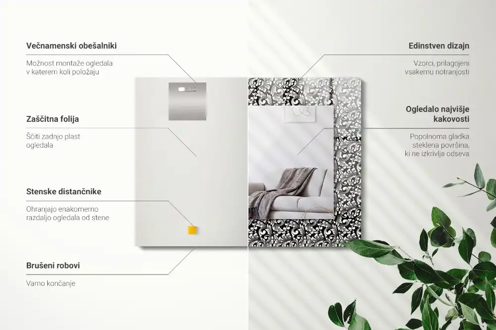 Spiegel mit rechteckigem aufdruck Schwarz-weiße Ornamente
