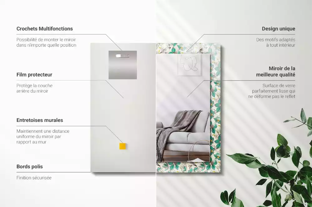 Rechteckiger spiegel Vögel und Blumen