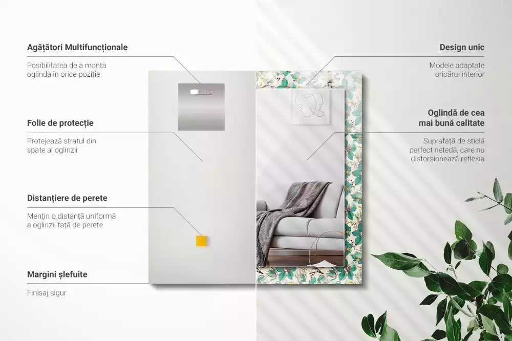 Rechteckiger spiegel Vögel und Blumen