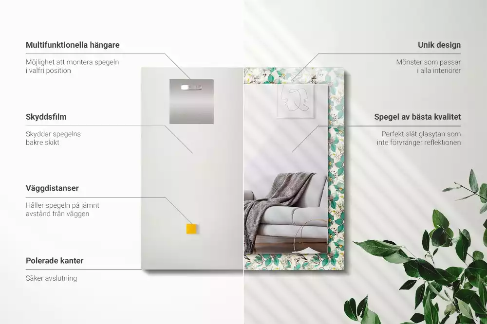 Rechteckiger spiegel Vögel und Blumen