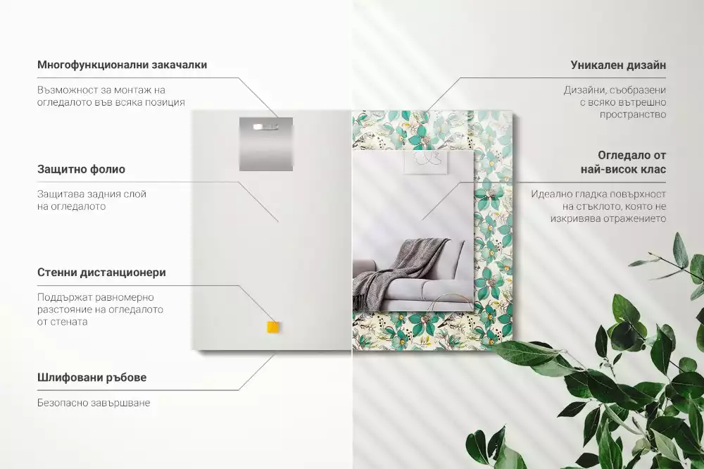 Rechteckiger spiegel Vögel und Blumen