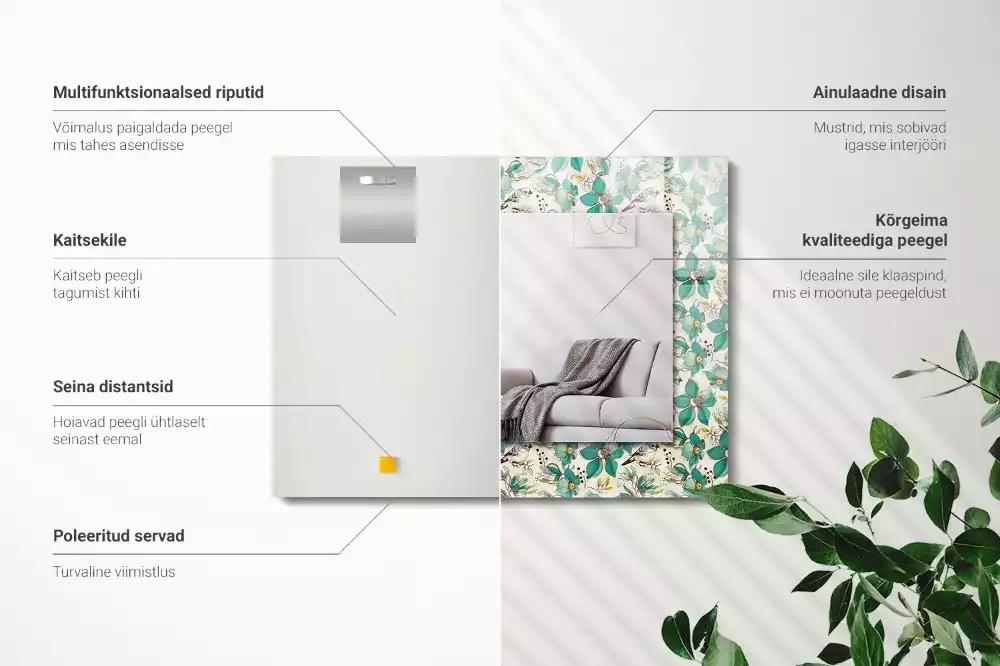 Rechteckiger spiegel Vögel und Blumen