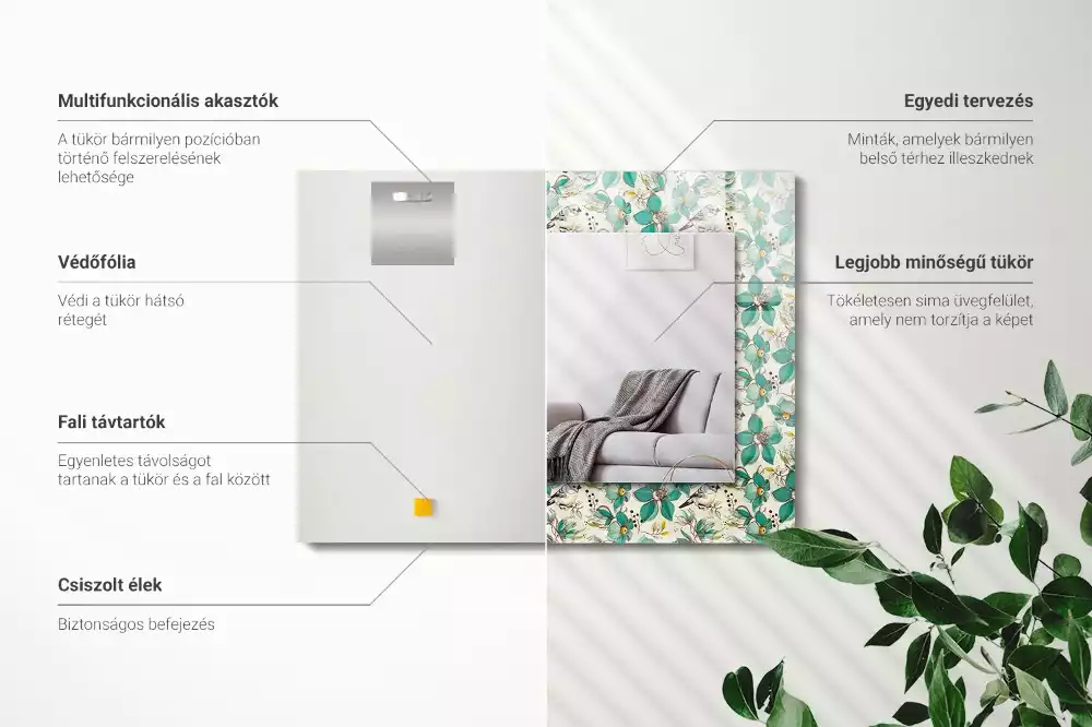 Rechteckiger spiegel Vögel und Blumen