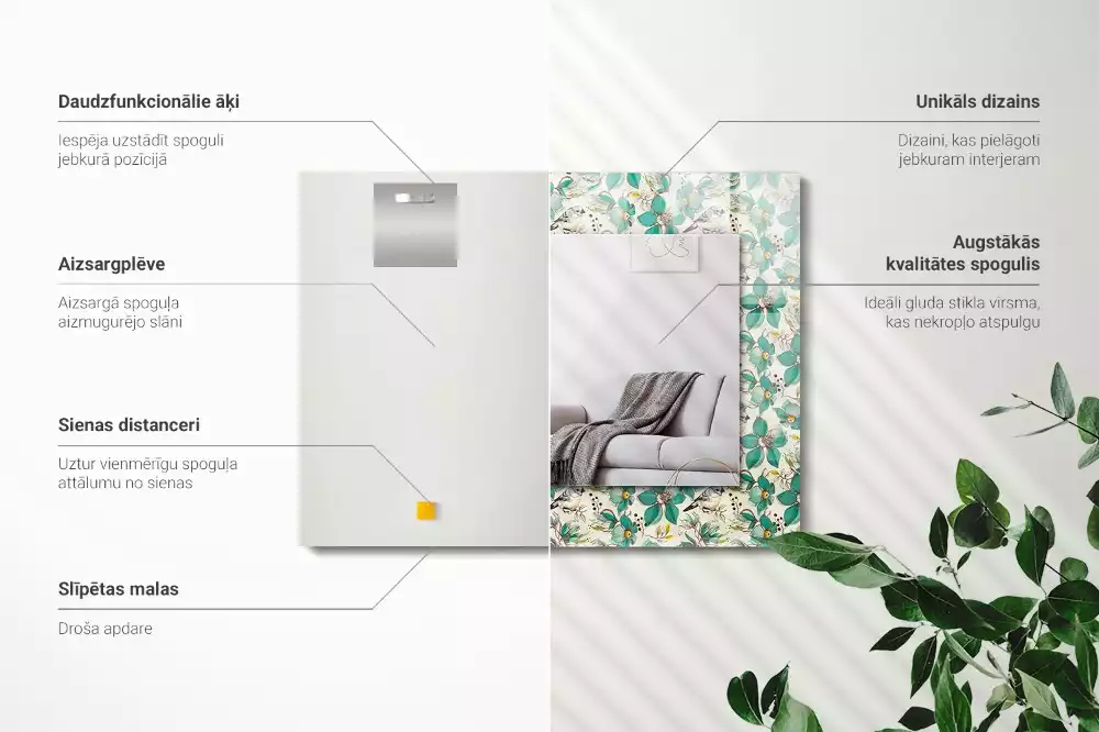 Rechteckiger spiegel Vögel und Blumen