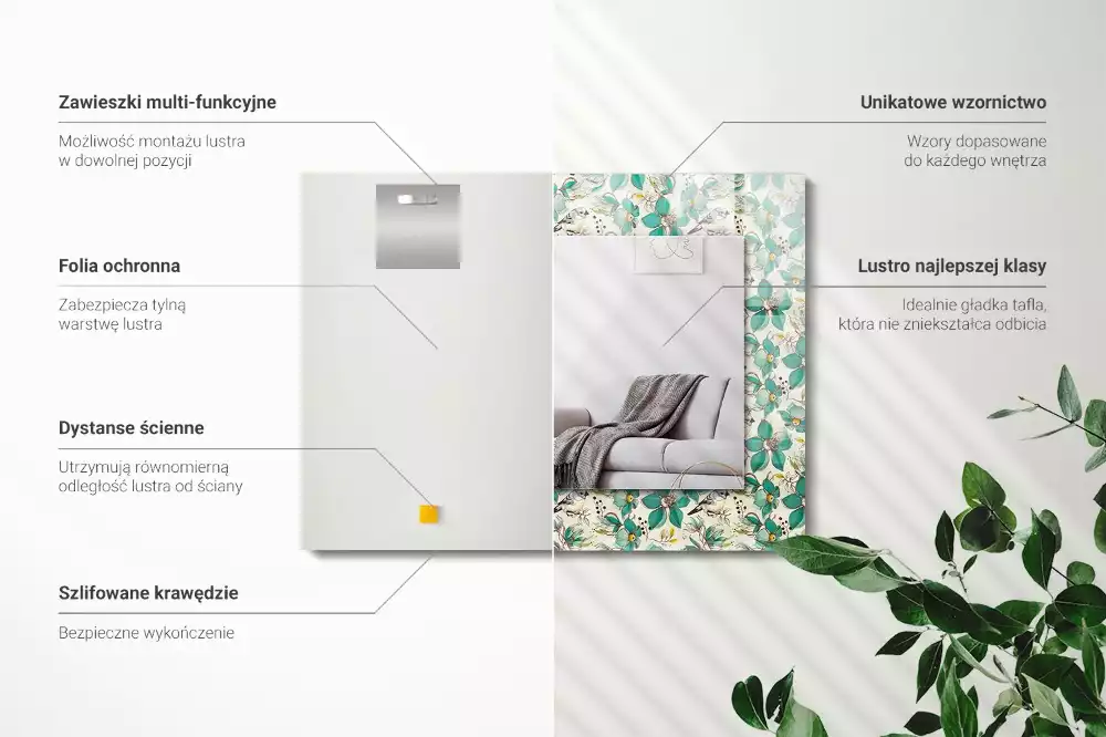 Rechteckiger spiegel Vögel und Blumen