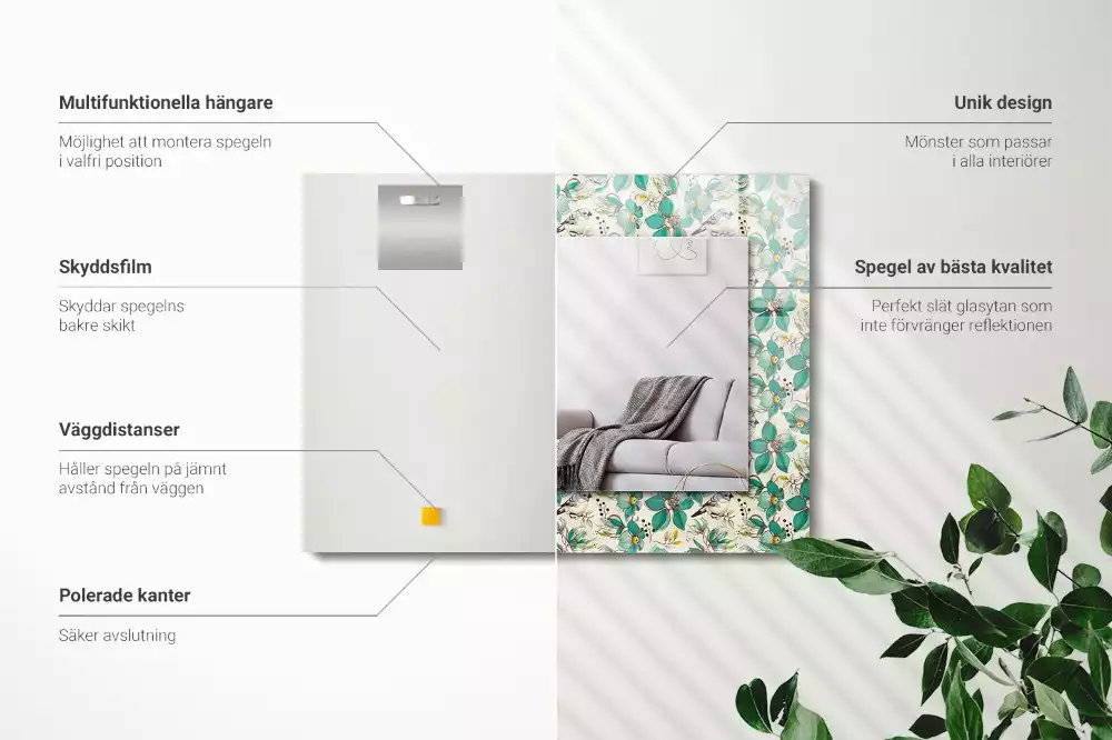 Rechteckiger spiegel Vögel und Blumen