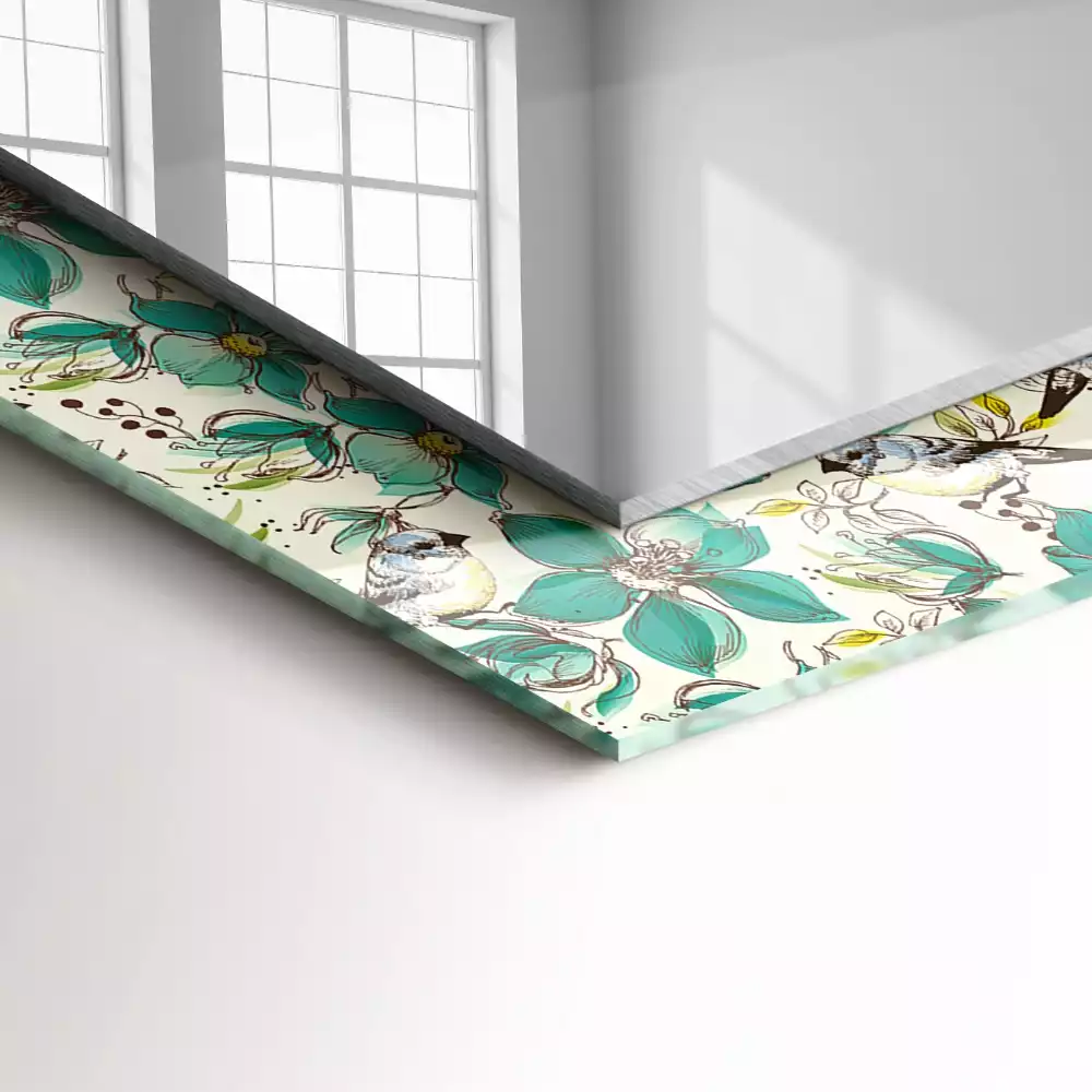 Rechteckiger spiegel Vögel und Blumen