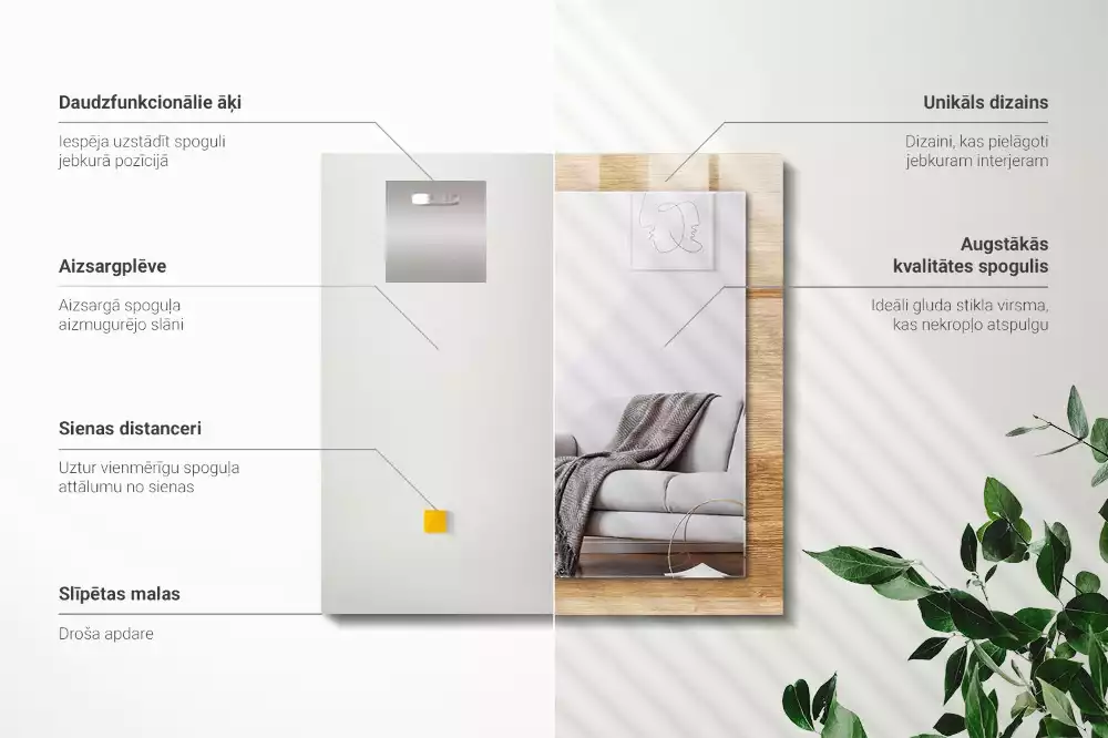 Rechteckiger dekorativer spiegel Holz mit Struktur