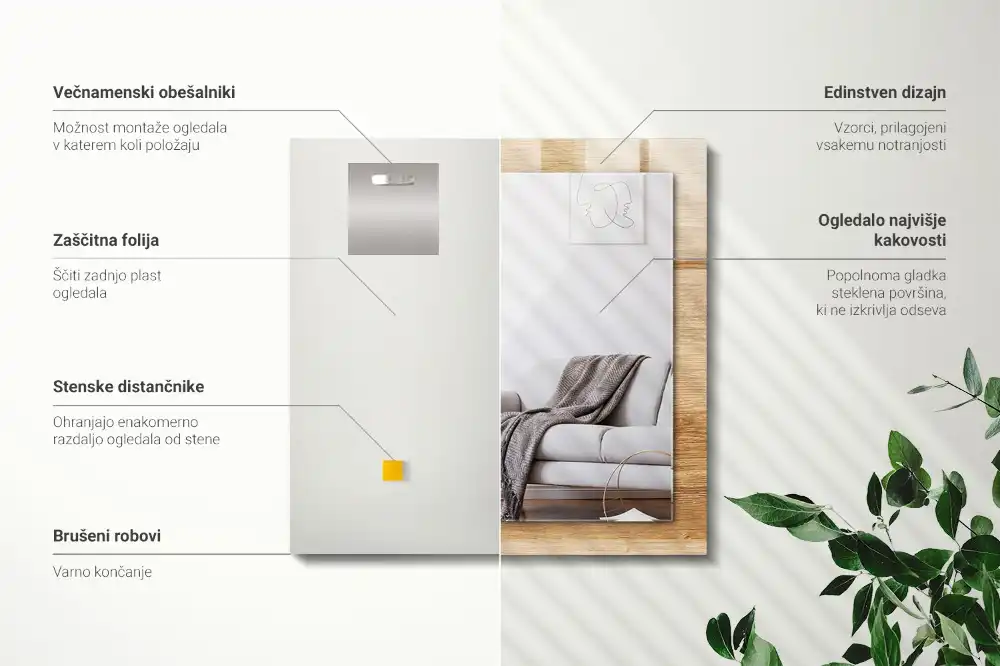 Rechteckiger dekorativer spiegel Holz mit Struktur