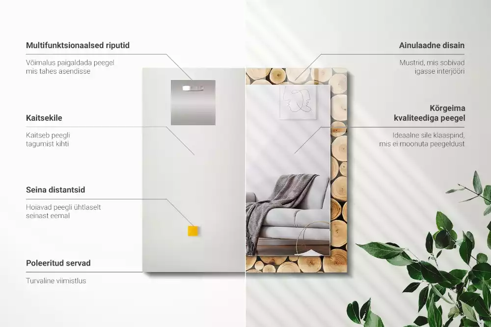 Spiegel mit rechteckigem aufdruck Baumstammschnitte