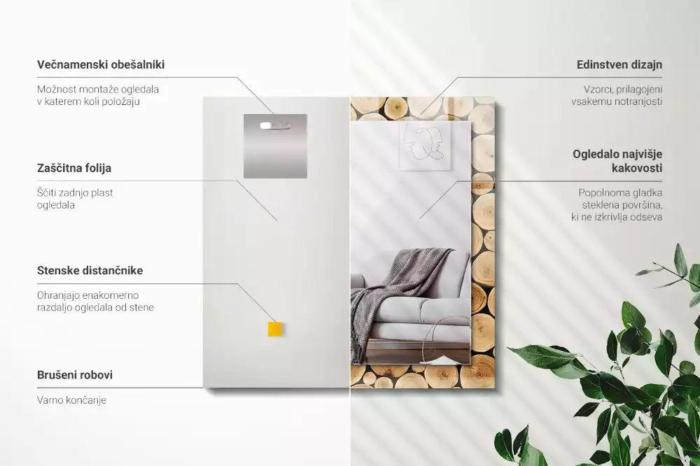 Spiegel mit rechteckigem aufdruck Baumstammschnitte