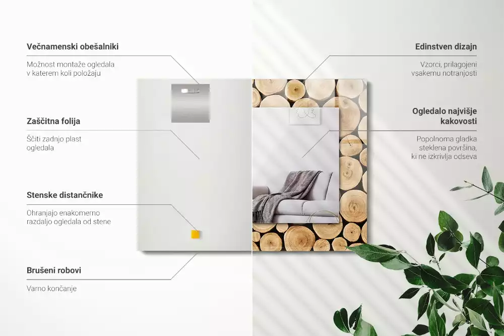 Spiegel mit rechteckigem aufdruck Baumstammschnitte