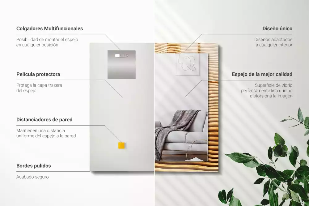 Spiegel mit rechteckigem aufdruck Holzwellen