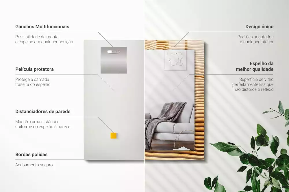 Spiegel mit rechteckigem aufdruck Holzwellen