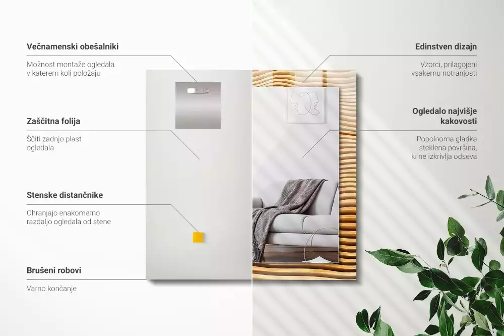 Spiegel mit rechteckigem aufdruck Holzwellen