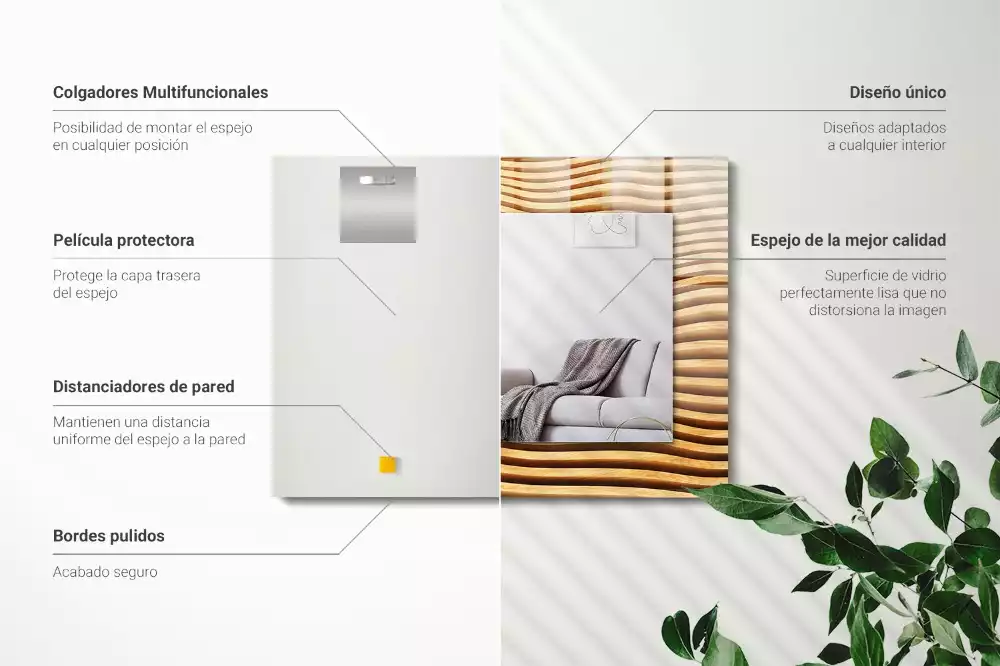 Spiegel mit rechteckigem aufdruck Holzwellen