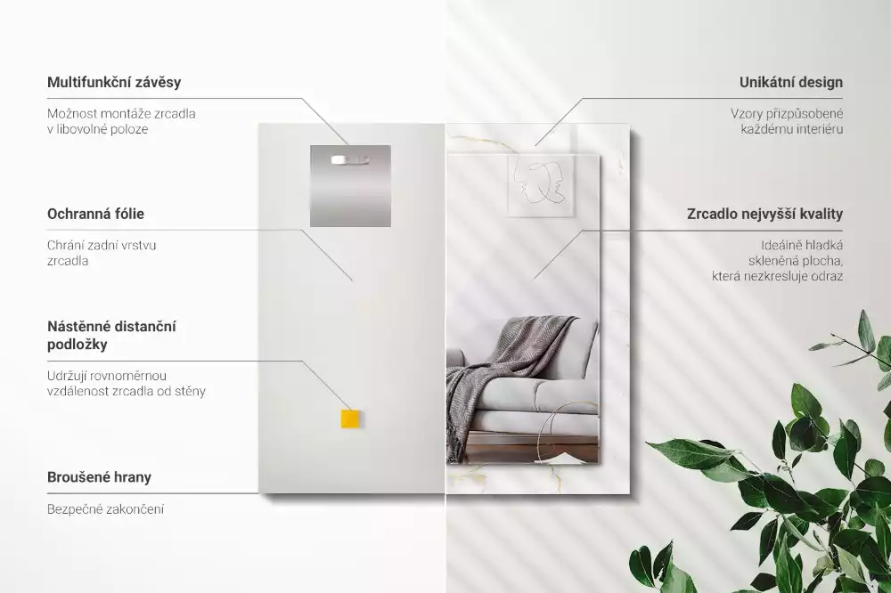 Rechteckiger spiegel Weißes Marmormuster