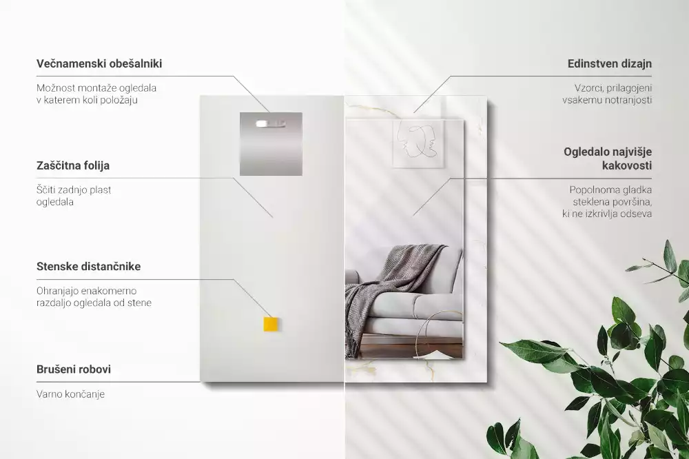 Rechteckiger spiegel Weißes Marmormuster