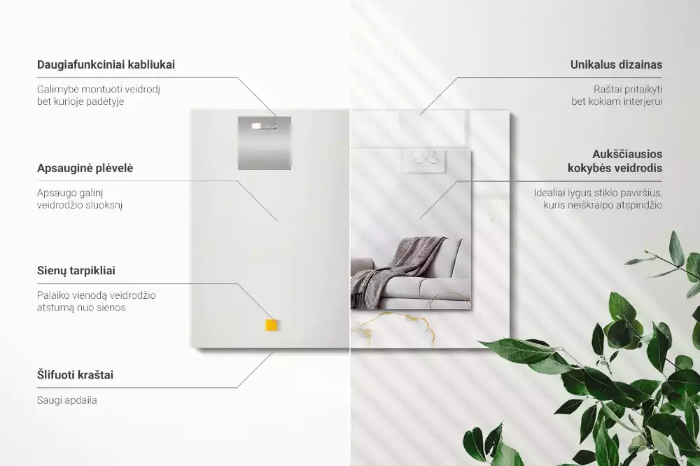 Rechteckiger spiegel Weißes Marmormuster