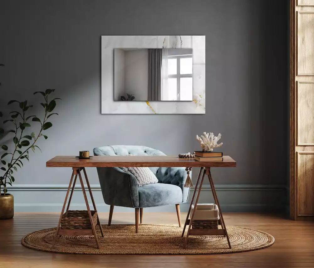 Spiegel mit rechteckigem aufdruck Weißes Marmormuster