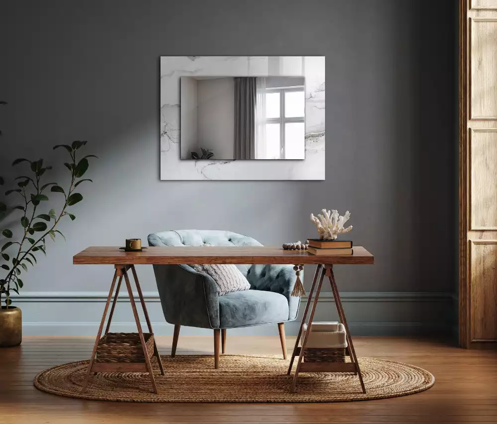 Rechteckiger spiegel Weißes Marmormuster