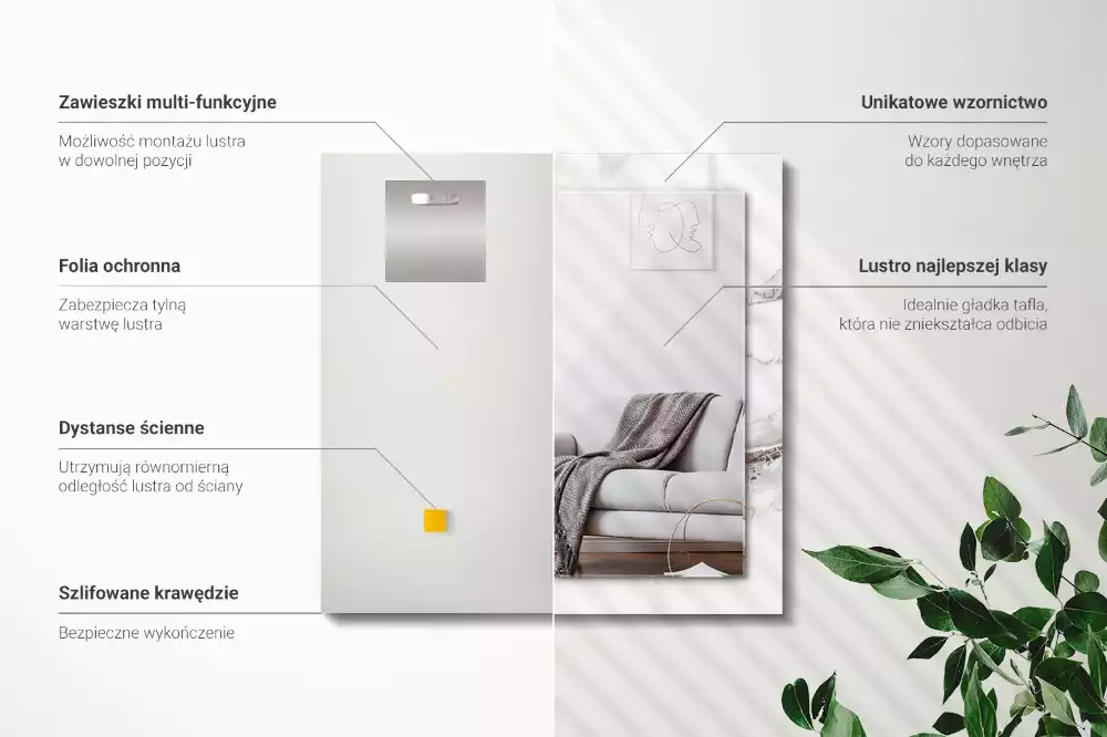 Rechteckiger spiegel Weißes Marmormuster